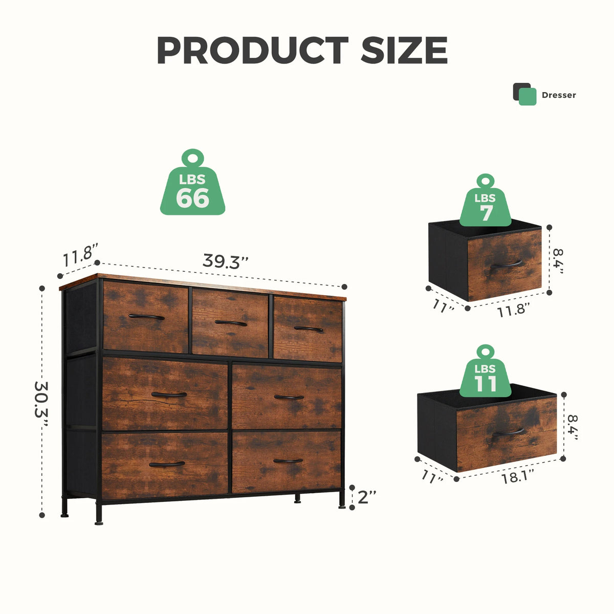 Fabric Storage Chest with 7 Drawers - Wood-Top Storage Tower on Adjustable Feet for Clothes, Toys & Media, Everstock