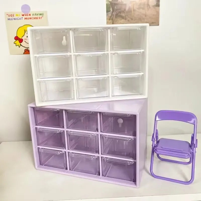 9-Grid Desk Organizer - Clear PP Plastic Storage Box with Mini Drawers for a Student Desk or Wall, Everstock