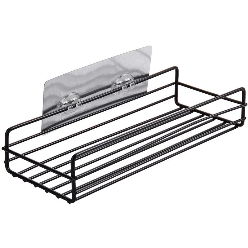 Black Iron Corner Shower Caddy - Punch-Free Mounted Storage Rack for Bathroom & Kitchen, Everstock