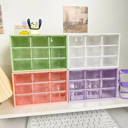 9-Grid Desktop Storage Box - Transparent PP Plastic Drawer Organizer for Student Desk Sundries, Wall-Mounted, Everstock