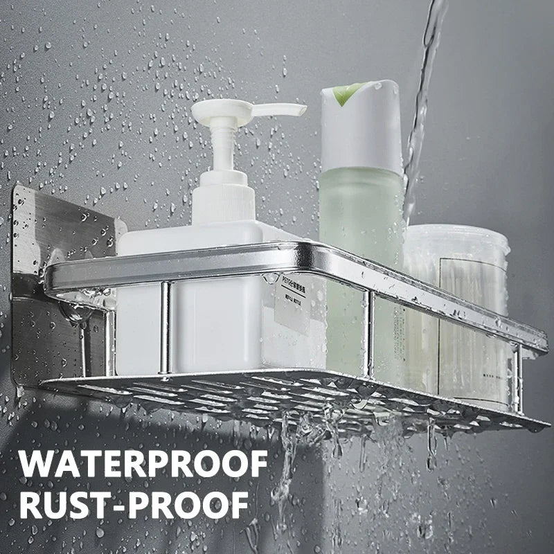 No-Drill Corner Shower Shelf - Wall Mount Rack, Shampoo Holder, Punch-Free Install for Bathroom & WC, Everstock