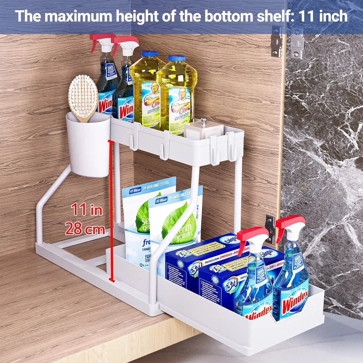 Under-Sink Pull-Out Organizer - 2-Tier Sliding Cabinet Storage Rack for Kitchen & Bathroom, Everstock