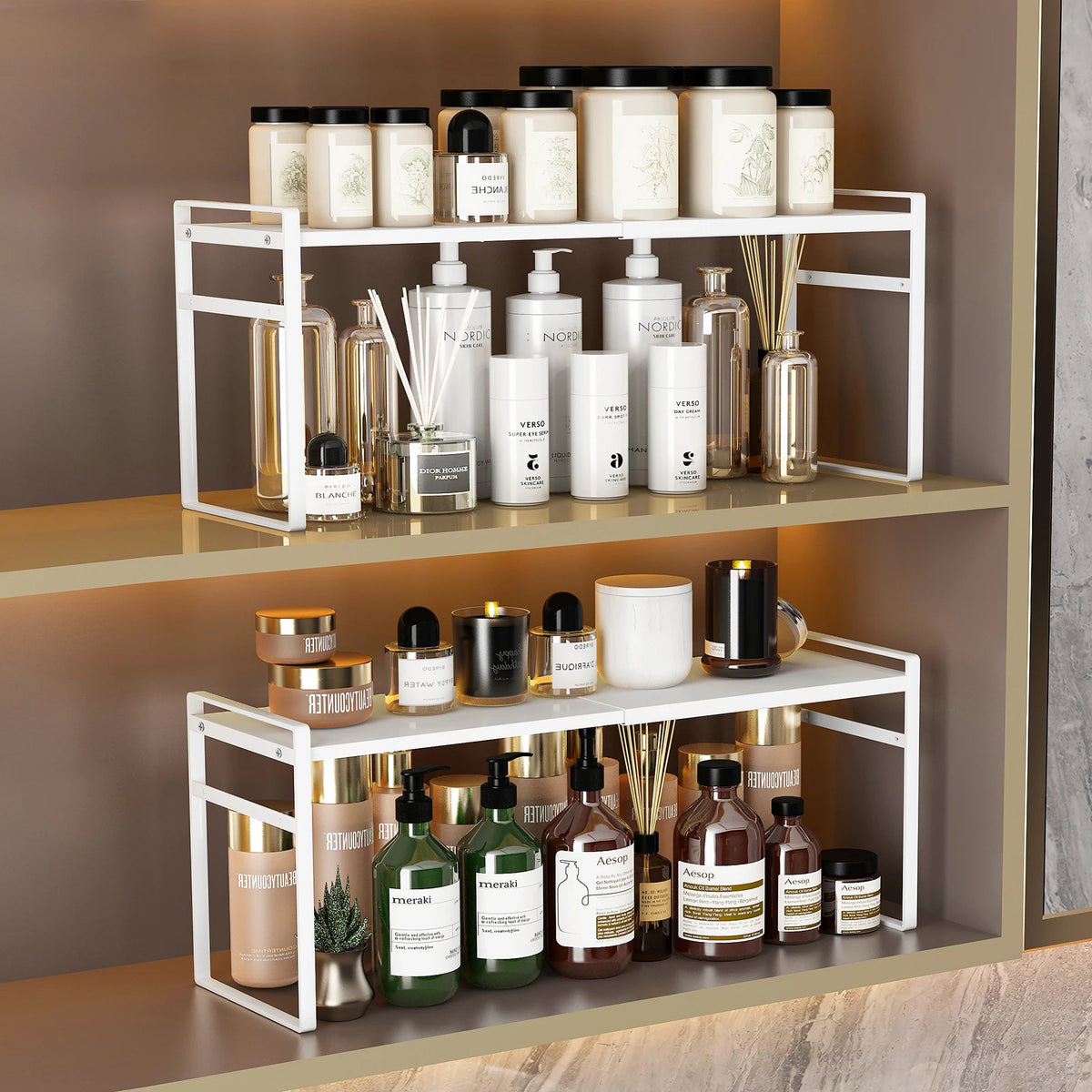 Bathroom Mirror Cabinet Storage Box - Partitioned Layered Organizer for Cosmetics & Toiletries, Everstock