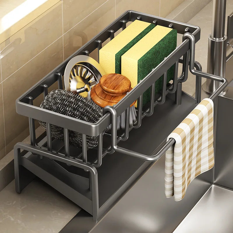 Sink Faucet Shelf Organizer - No-Drill ABS Rack with Drainage for Spices, Sponges & Kitchen Tools, Everstock