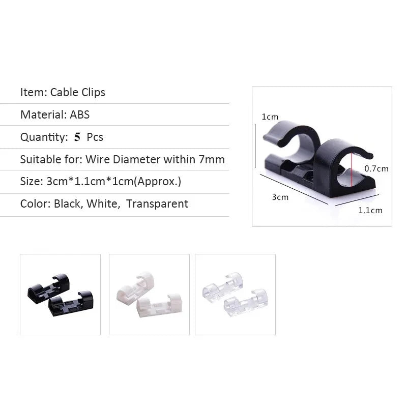 Cable Organizer Clips - Self-Adhesive ABS Plastic Cord Holders for Desk, Workstation and USB Charging Cables, Everstock