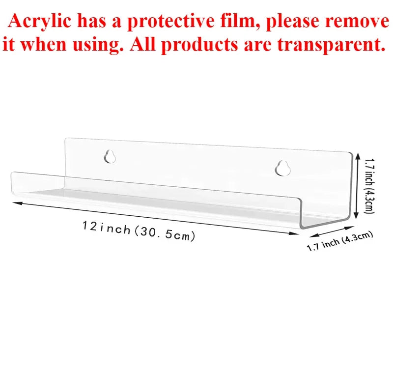 Vinyl Record Wall Shelf - Clear Acrylic Display Ledge in 4, 7 and 12 Inch for LPs, CDs and Albums, Everstock