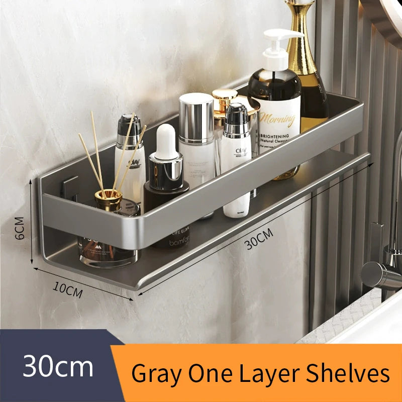 Gray Aluminum Wall-Mounted Shelf - Adjustable 30-50cm Shower Storage Rack for Bathroom, Everstock