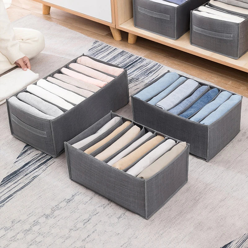 Foldable Wardrobe Storage Box - Grid-Divided Clothes Organizer for Jeans, T-Shirts, Underwear & Socks, Everstock
