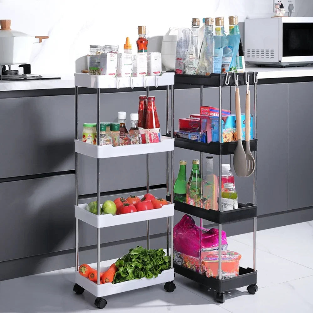 Slim Storage Cart - 3 to 4 Tier Rolling Cart on Wheels for Narrow Bathroom and Kitchen Gaps, Everstock
