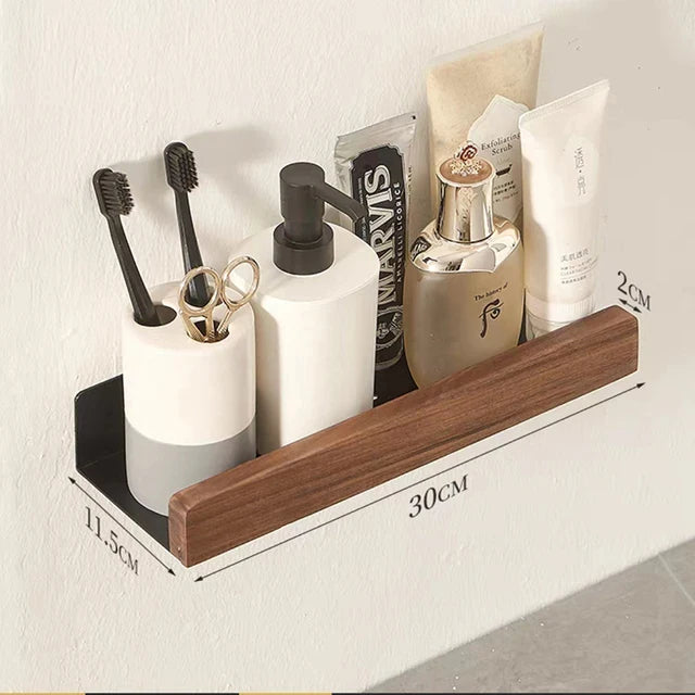 Solid Wood Corner Shelf - No-Drill Wall Mounted Shower Storage Rack for Bathroom, Everstock