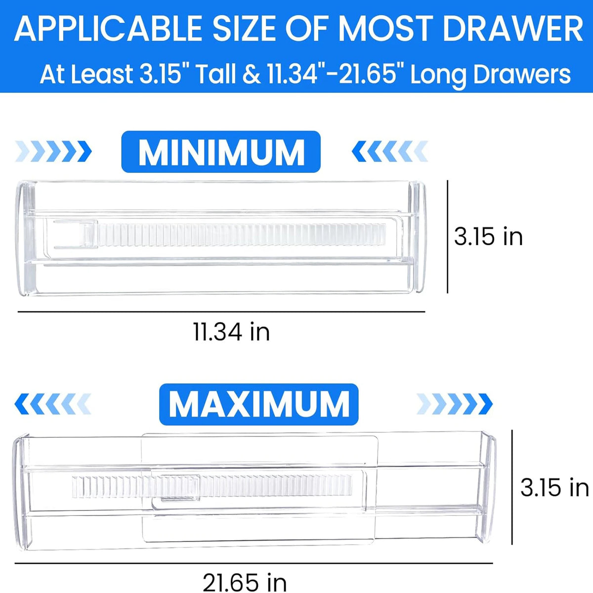 Expandable Drawer Dividers 4 Pack - Adjustable Plastic Drawer Organizer for Dresser, Kitchen & Office, Everstock
