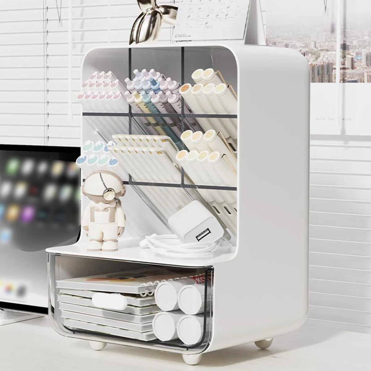 Multi-Layer Desk Organizer - Clear Plastic Pen and Pencil Storage Box with Stacked Bins for Office and School, Everstock
