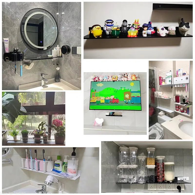 Matte Black Floating Wall Shelf - No-Drill Metal Shower Storage Organizer, Everstock