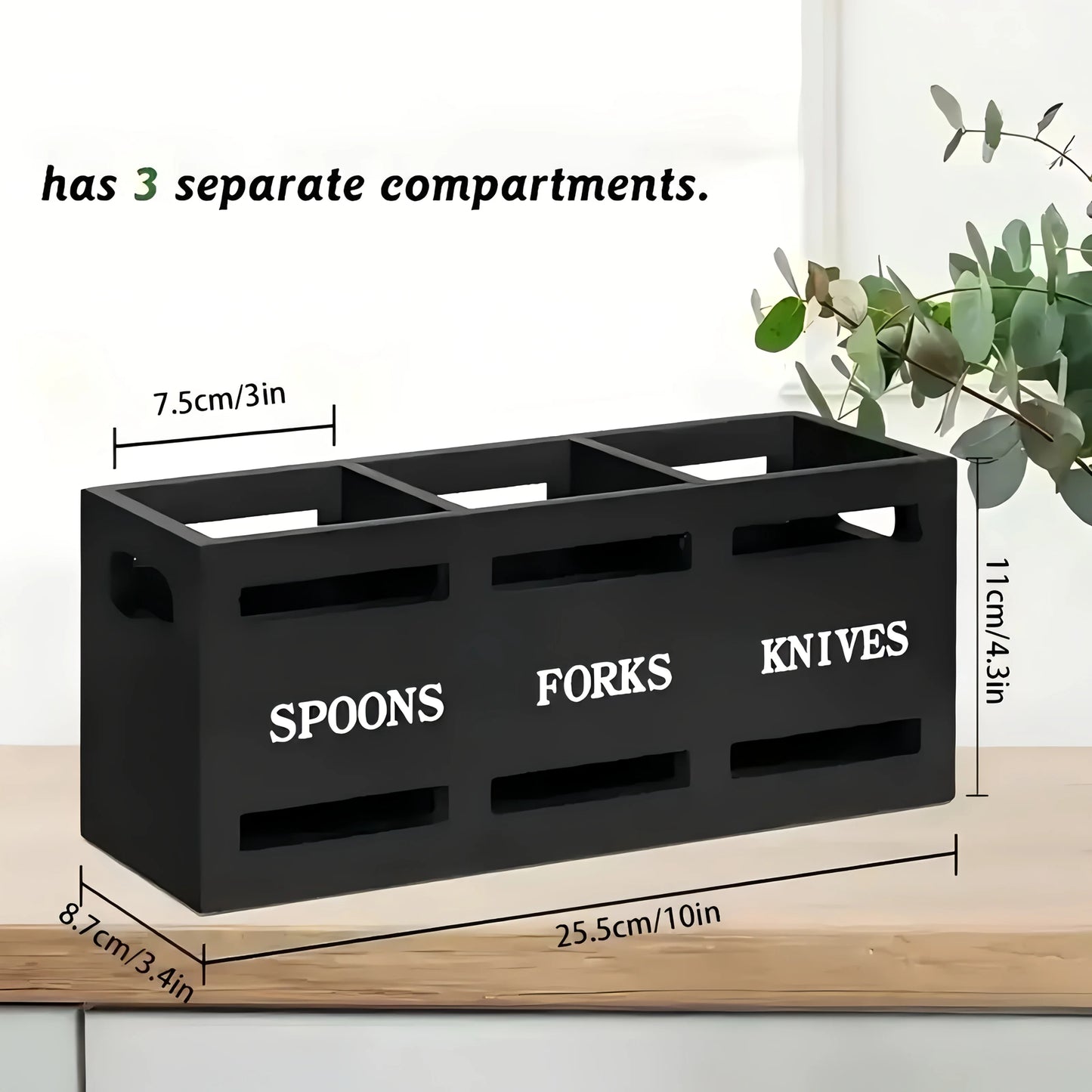 Wooden Utensil Holder Organizer - Rustic Cutlery Rack for Forks, Knives & Spoons, Farmhouse Kitchen, Everstock