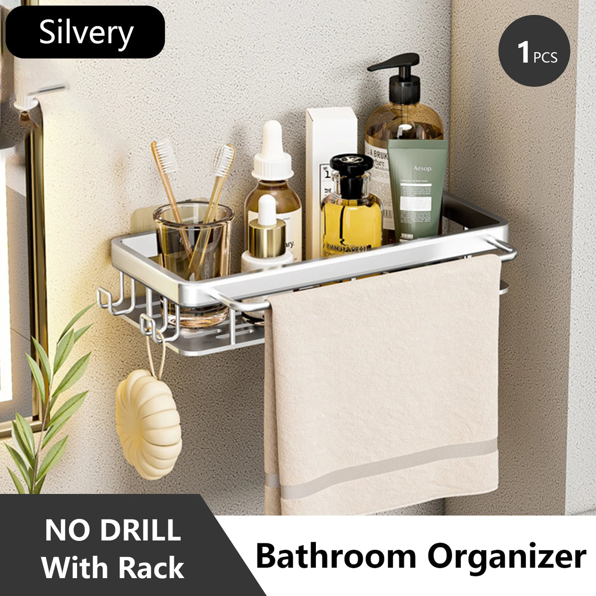 Stainless Steel Shower Rack - Anti-Rust Suction Cup Storage Organizer for Bathroom, Everstock