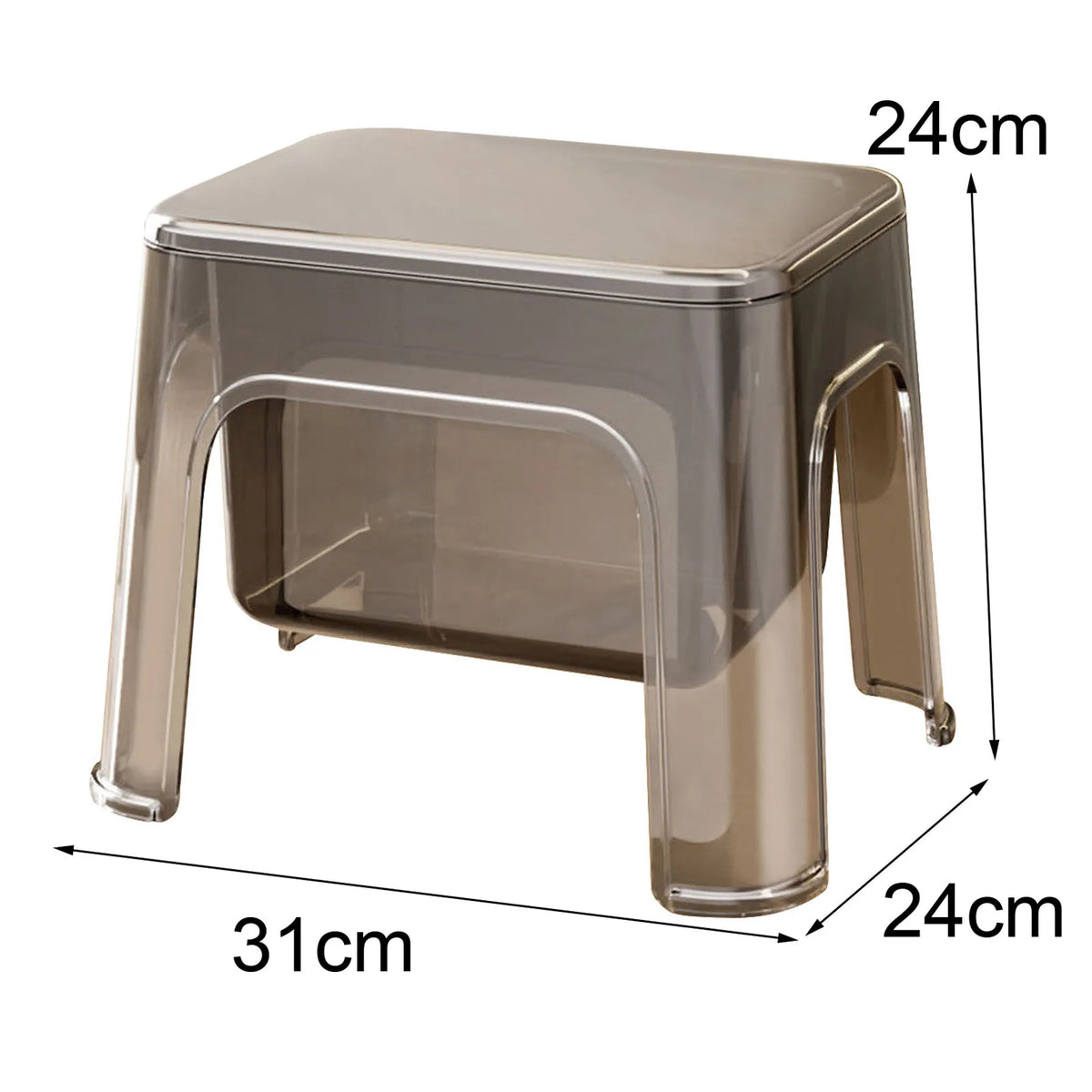 Step Stool Storage Ottoman - Clear PETG Footstool with Under-Seat Storage, 31 x 24 x 24cm for Home and Laundry, Everstock