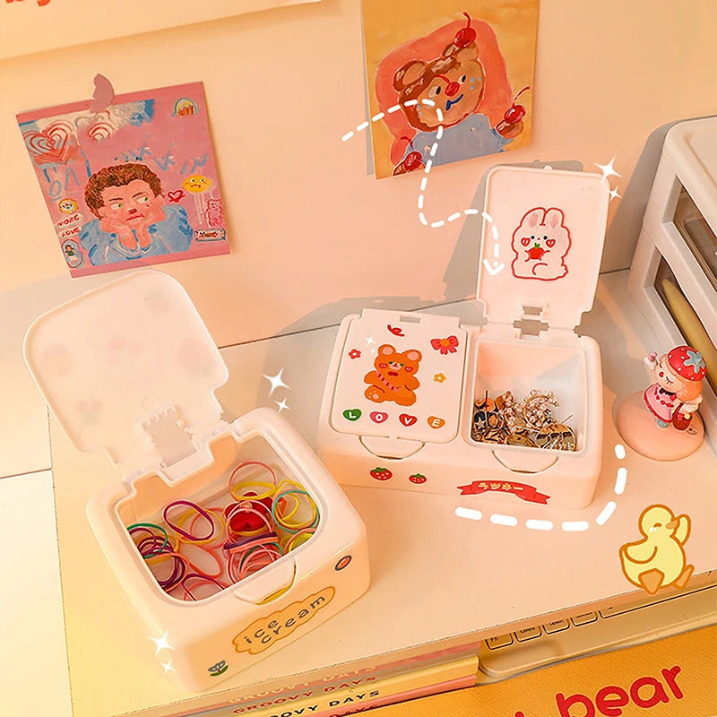 Desk Organizer Box with Lid - Cartoon PP Divided Storage Case for Jewelry, Stationery and Cosmetics, Everstock
