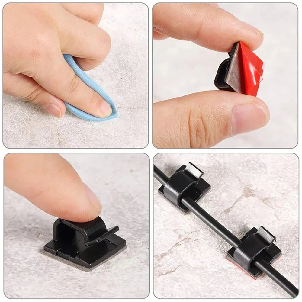 Cable Management Clips - Self-Adhesive Cord Holders and Wire Clamps for Desk Edge, Wall and Under-Desk Runs, Everstock