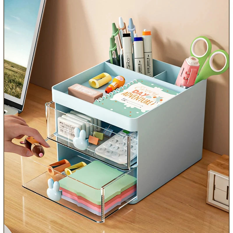 Small Desk Organizer with Drawer - Compact Desktop Storage for Pens, Business Cards & Phone, Office Desk, Everstock