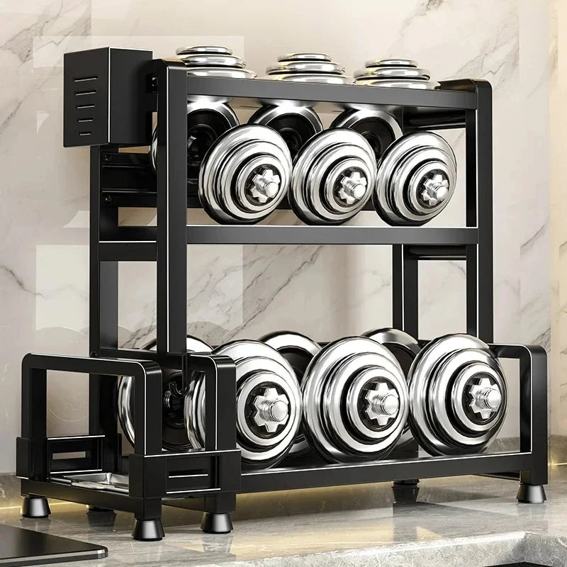 Countertop Spice Shelf - 3-Tier Steel Rack with Knife Slot and Hanging Hooks for Kitchen Storage, Everstock