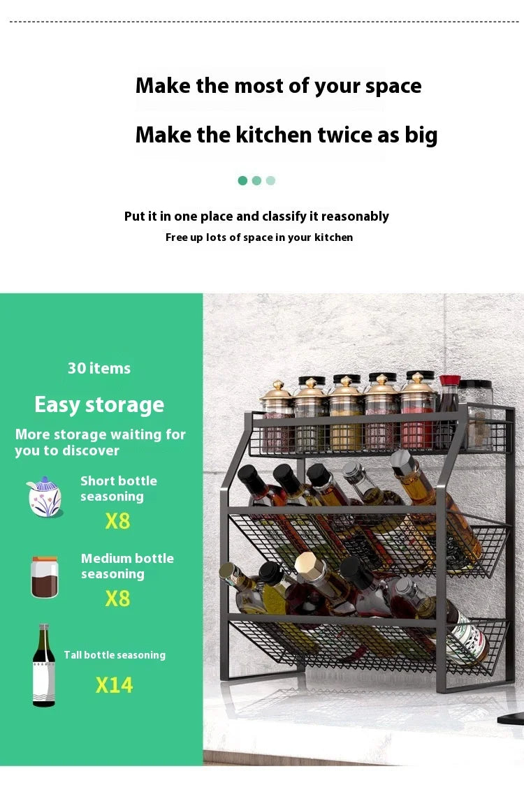 Spice Rack Drawer Organizer - Multi-Tier Metal Basket Shelf for Countertop, Pantry & Under-Sink Storage, Everstock