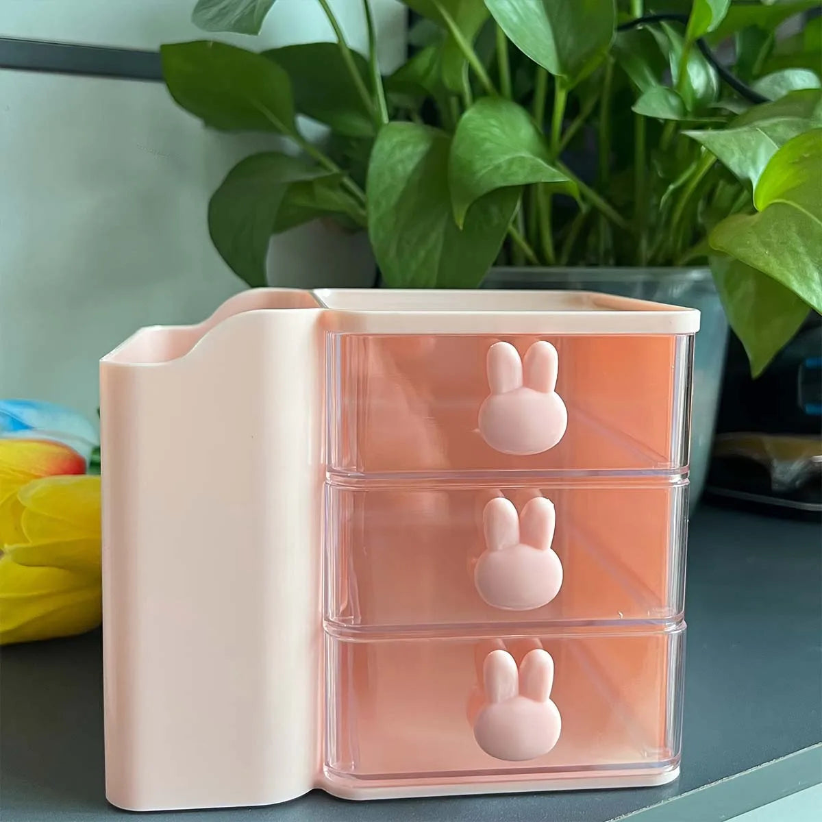 Desk Organizer with Drawer - PP Dust-Proof Stationery Storage Box for Office Supplies & Cosmetics, Everstock
