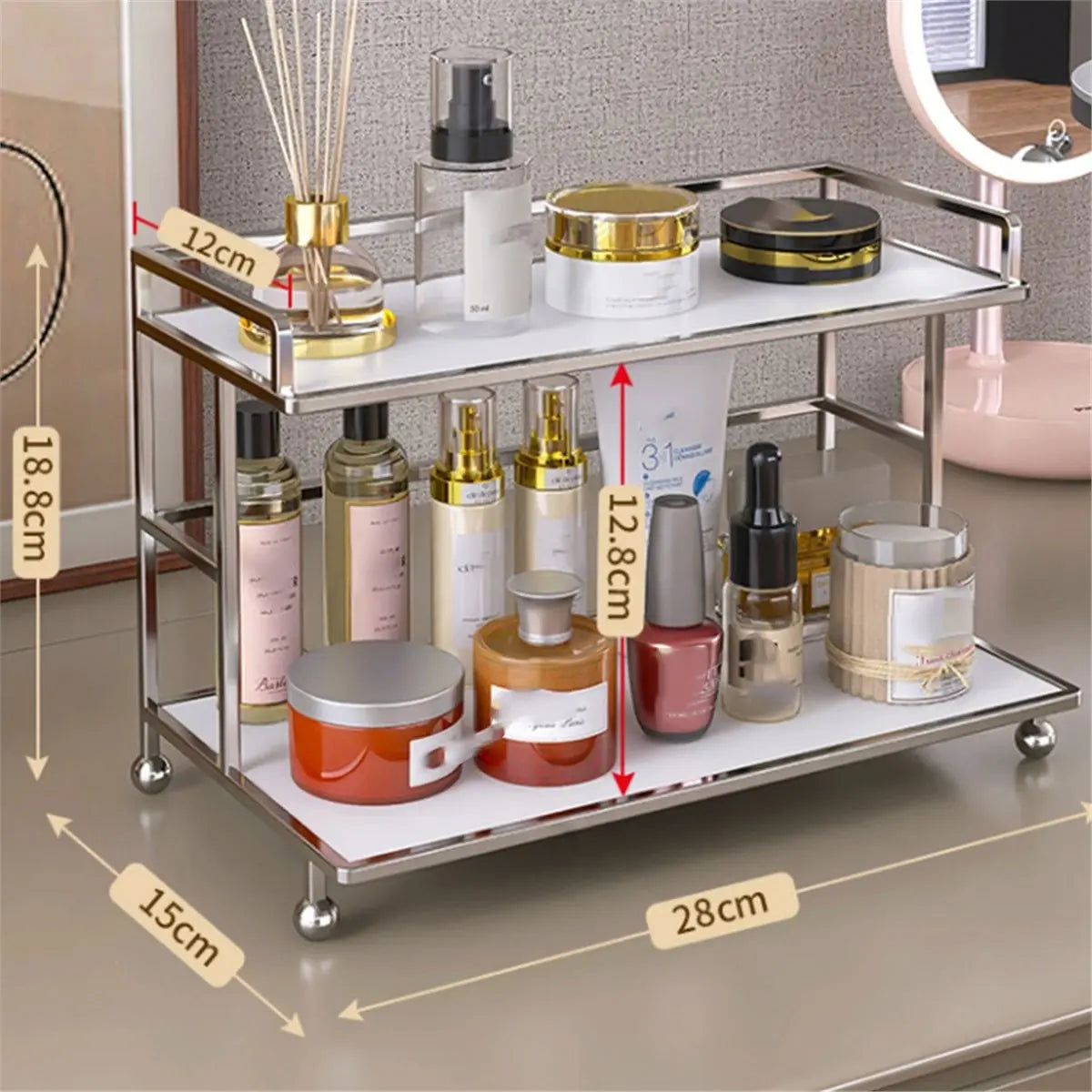 Bathroom Counter Organizer - Tiered Acrylic and Metal Cosmetic Storage Rack for Vanity and Dressing Table, Everstock