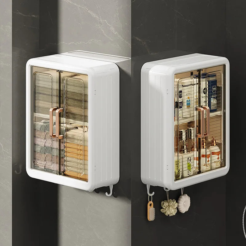 Wall-Mounted Storage Cabinet - No-Drill Hanging Rack with Magnetic Cabinet Door for Bathroom, Everstock