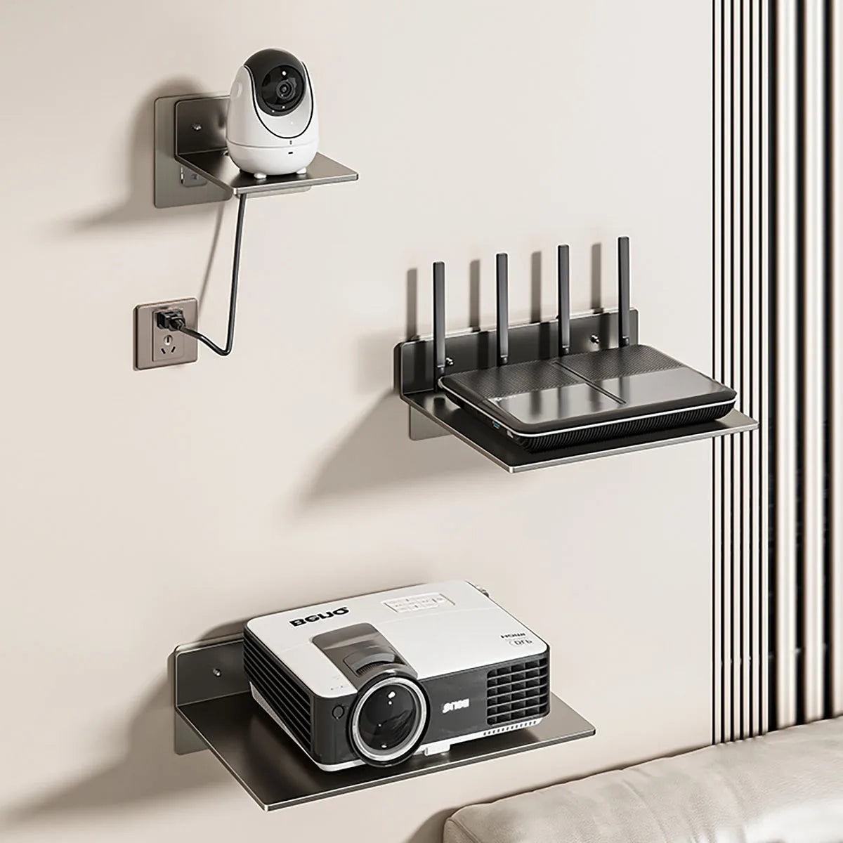 Wall-Mounted Router Shelf - No-Drill Stainless Steel Floating Rack for Projector, Set-Top Box & Camera, Everstock