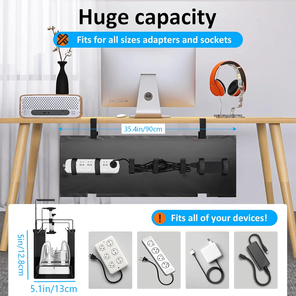 Under-Desk Cable Management Tray - Clamp or Screw Mount Cord Tray for Desks and Standing Desks, Everstock
