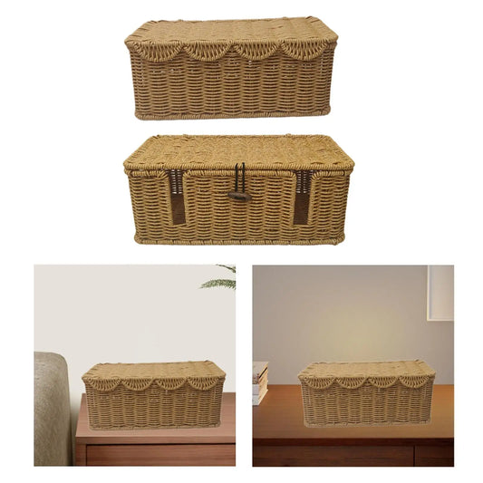 Cable Management Box - Handmade Rattan-Look Lidded Case for Power Strips and Loose Wires, Living Room, Everstock