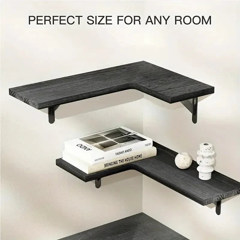 Wood Corner Shelf - Wall-Mounted Space-Saving Floating Display Shelf for Living Room & Bedroom, Everstock