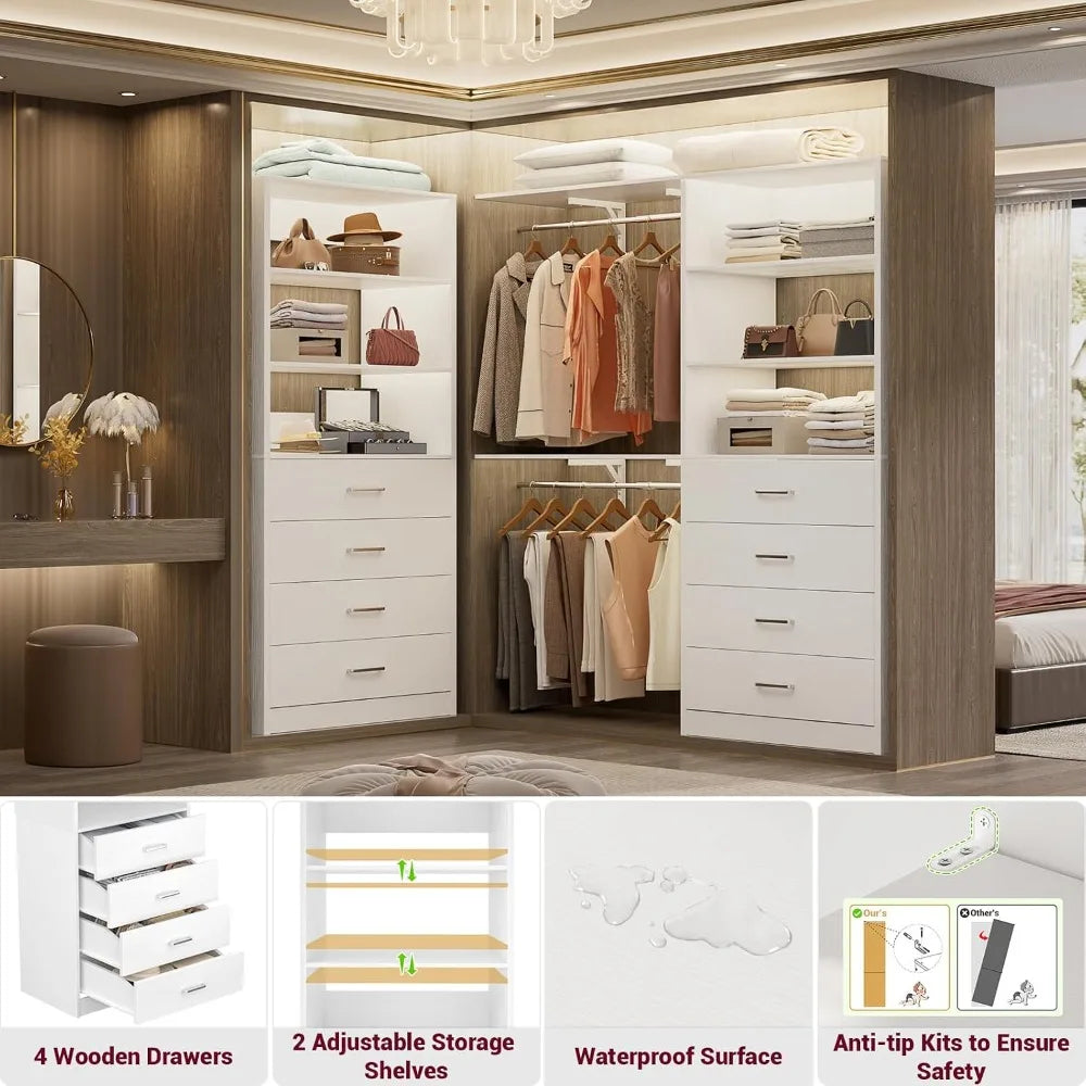 Closet Drawer Organizer Unit - White Wood Storage System, 21.3 Inch Depth, for Wardrobe Shelves & Folded Clothes, Everstock