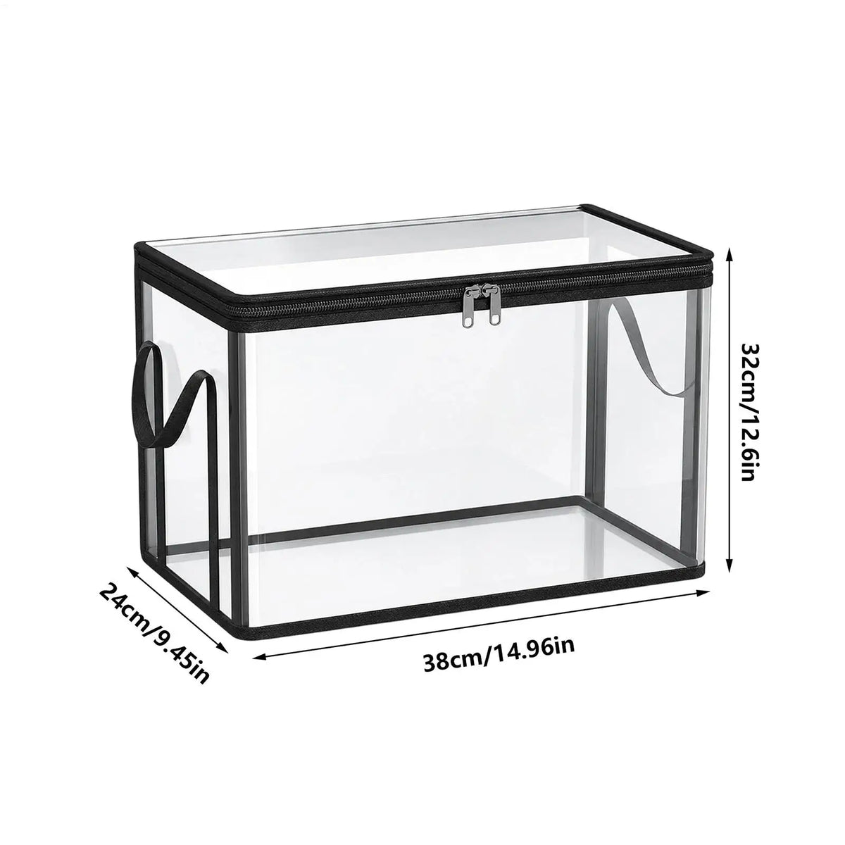 Stackable Storage Box with Lid - Clear PVC Zip Bin with Handles for Clothes, Bedding, Books and Toys, Everstock