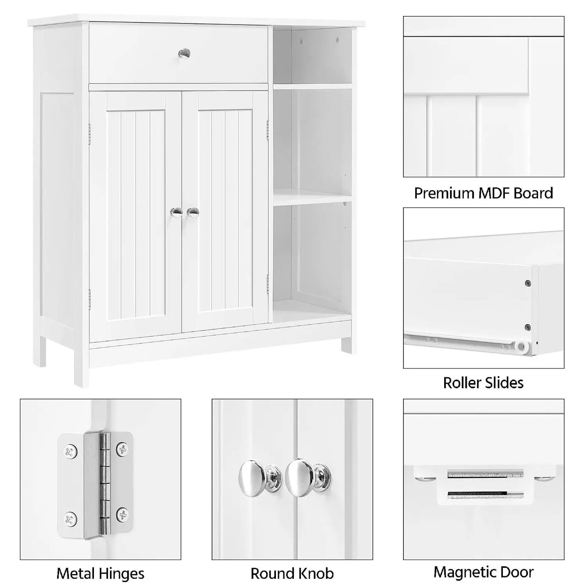 White Freestanding Storage Cabinet - Drawer & 2 Beadboard Doors for Bathroom Towel Storage, Everstock