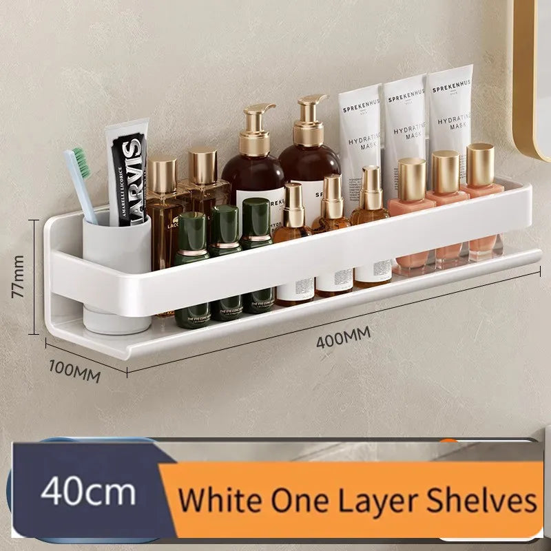 No-Drill Bathroom Shelf - Wall Mount Makeup & Shampoo Storage Rack for Kitchen & Bathroom, Everstock