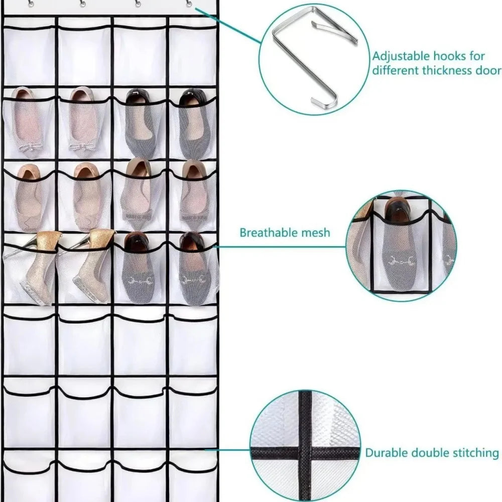 Over-the-Door Shoe Organizer - Hanging Non-Woven Fabric Rack with Large Mesh Pockets for Closet Doors, Everstock