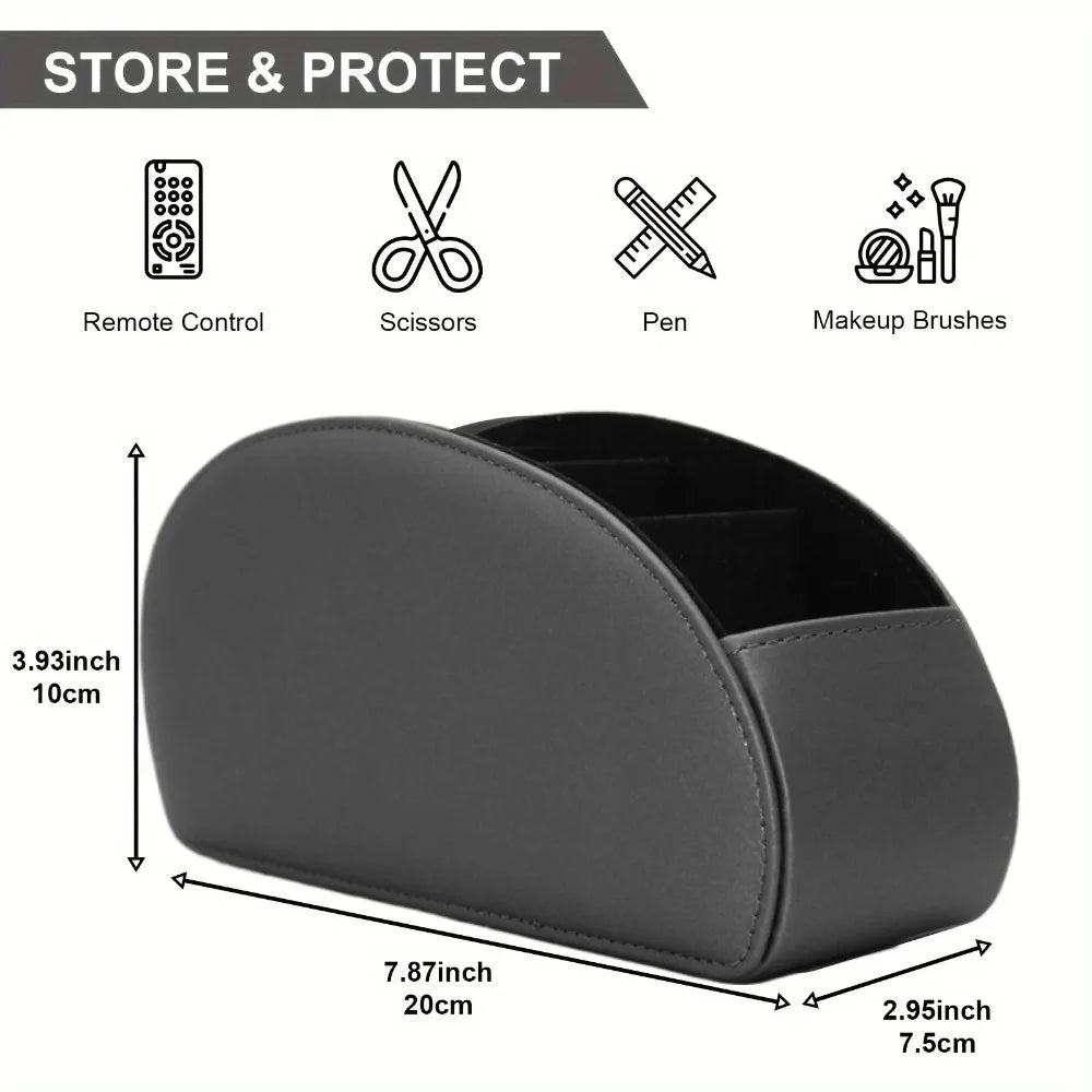 Remote Control Holder - 5-Compartment PU Leather Desktop Caddy for TV Remotes, Phones & Stationery, Everstock