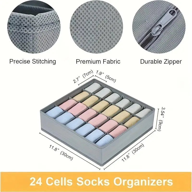 24-Grid Fabric Storage Organizer Box - Foldable Sock & Underwear Divider for Closet Drawers, Everstock