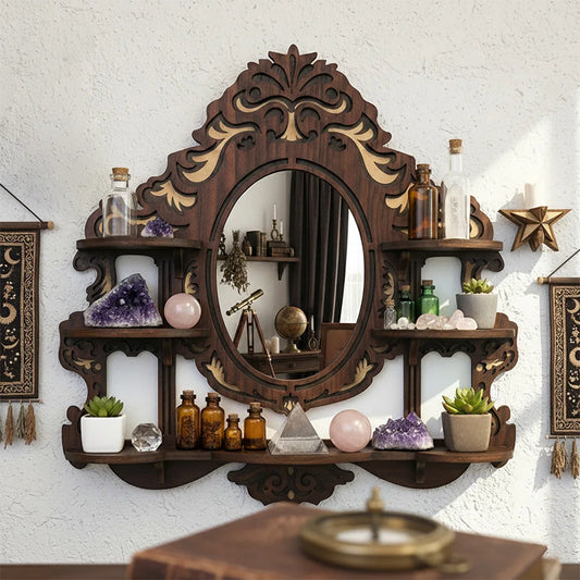Crystal Display Wall Shelf - Mirrored Wood Floating Ledge for Gothic and Boho Living Room Decor, Everstock