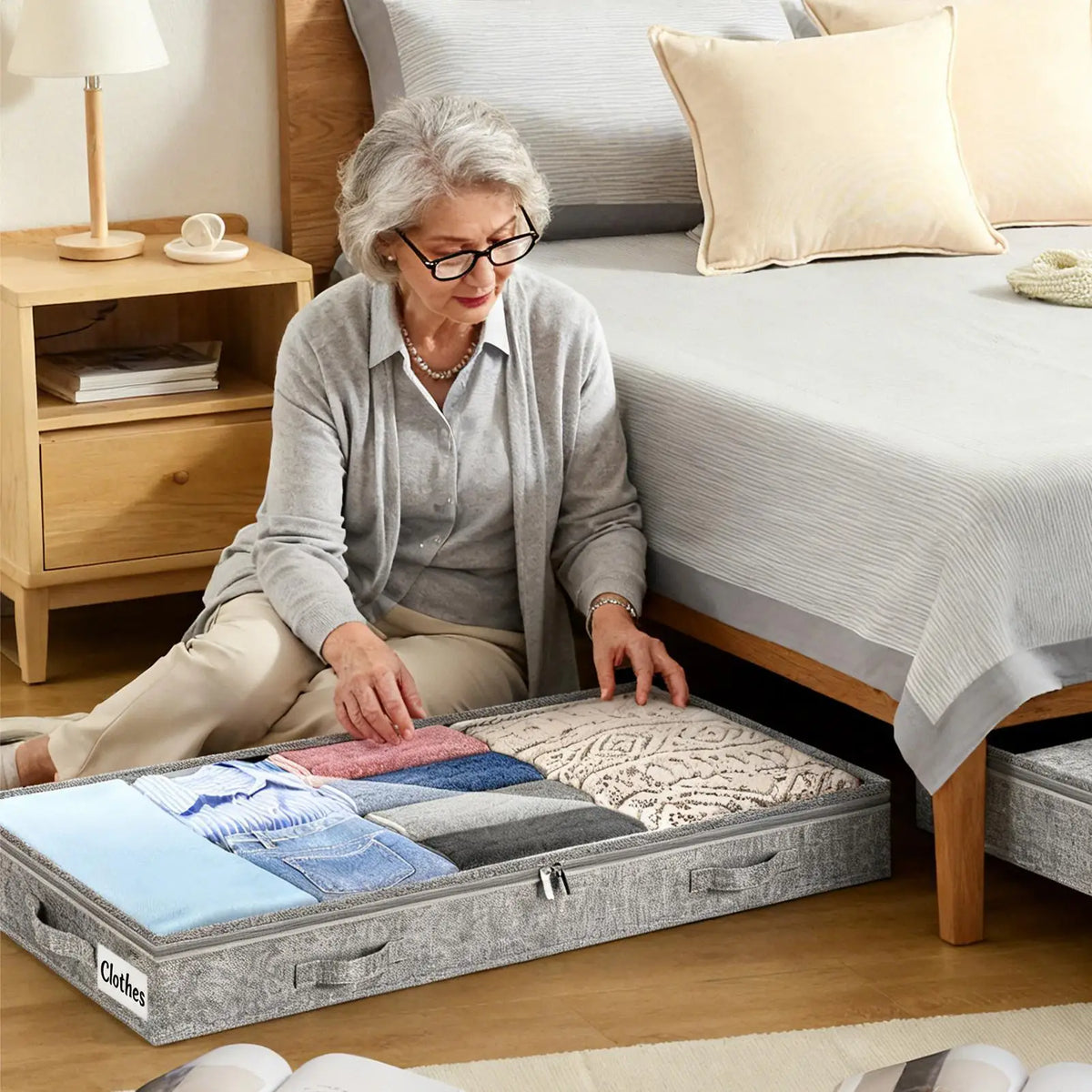 Under-Bed Storage Bag with Compartments - 39 inch Non-Woven Bin for Quilts, Comforters and Sweaters, Everstock