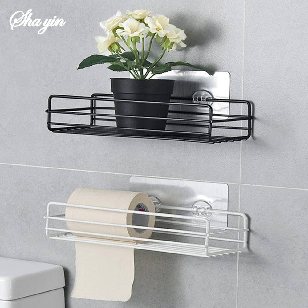 Black Iron Corner Shower Caddy - Punch-Free Mounted Storage Rack for Bathroom & Kitchen, Everstock