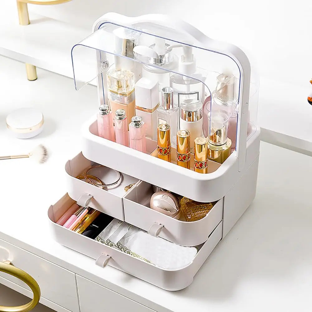 Countertop Cosmetic Organizer - Dustproof Lid, Pull-Out Drawer, Waterproof for Dresser & Bathroom Vanity, Everstock
