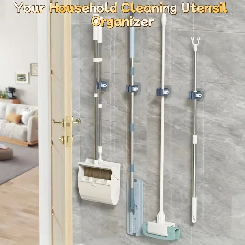 Traceless Wall Hanging Hook Rack - Waterproof Mop & Broom Organizer for Bathroom Storage, Everstock