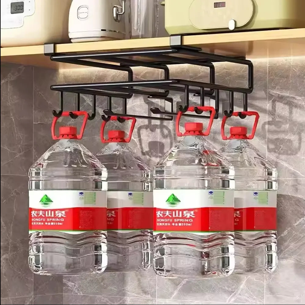 Under-Cabinet Hook Rack - Carbon Steel Hanging Organizer for Towels, Boards & Pot Lids, Kitchen, Everstock