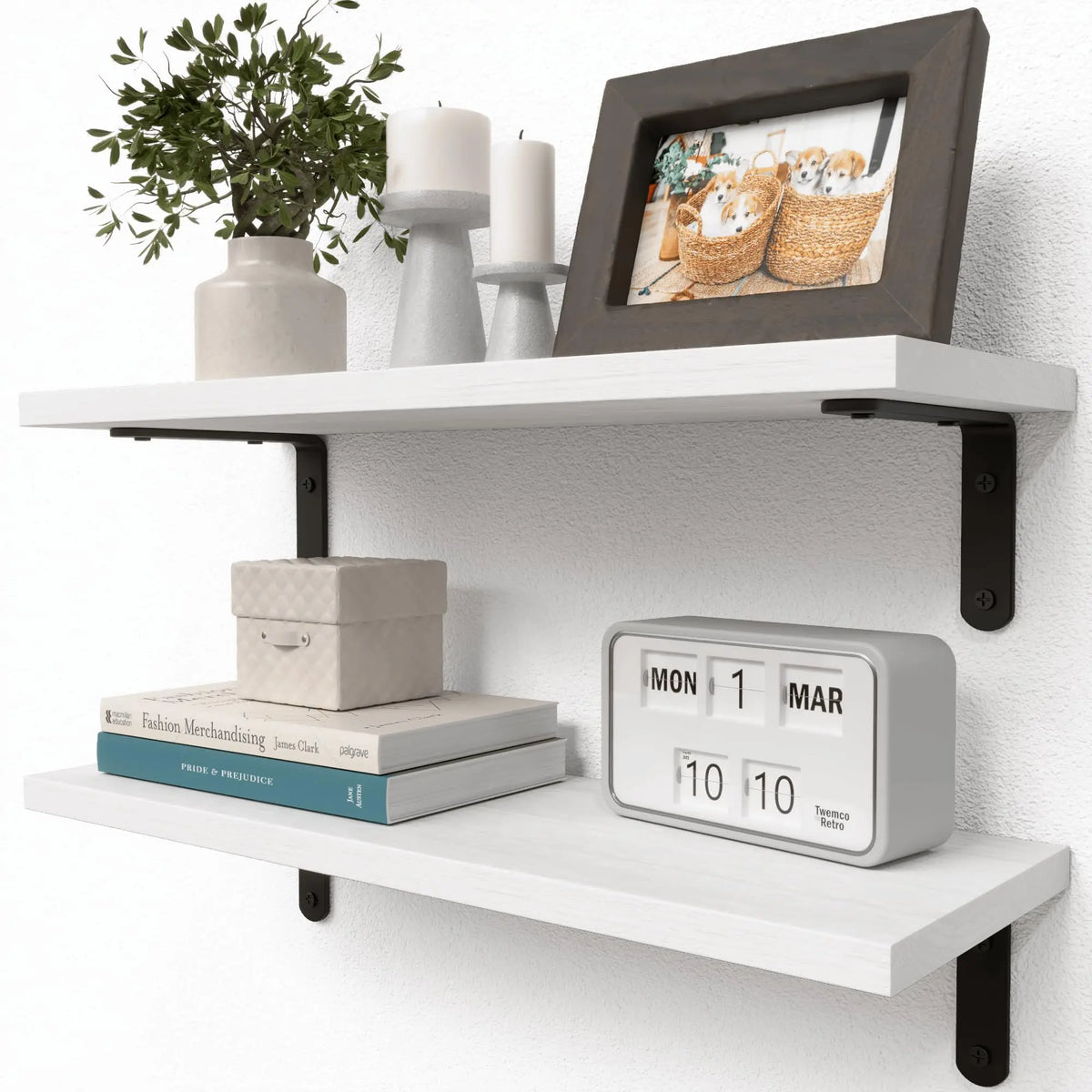 Farmhouse Wood Floating Shelves Set of 2 - Wall-Mounted Bookshelf Ledges for Living Room and Bedroom, Everstock