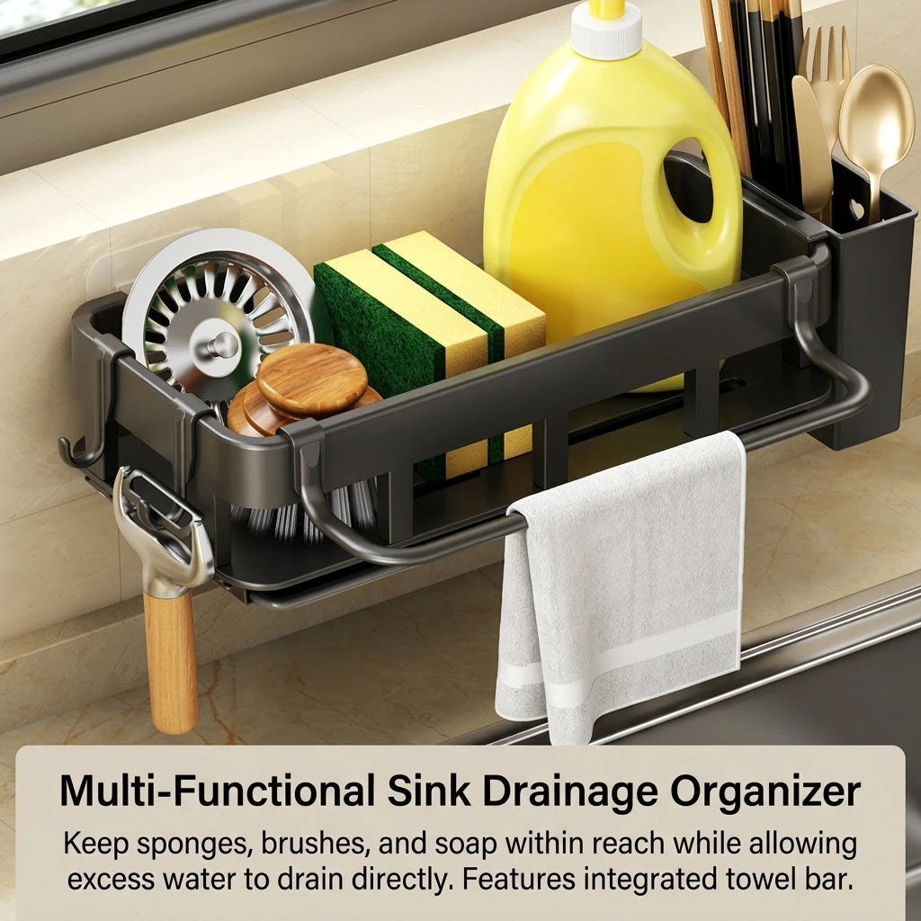 Sink Caddy Organizer - 304 Stainless Steel Drainage Rack for Sponges, Brushes & Dish Soap, Kitchen Sink, Everstock