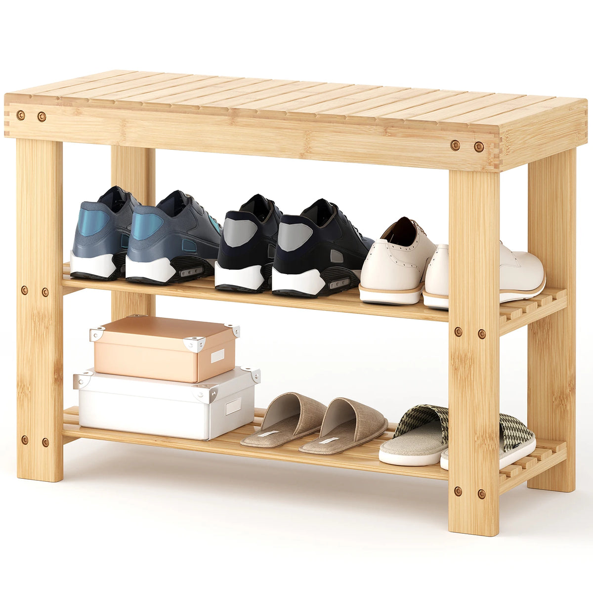 Bamboo Shoe Rack Bench - Natural Bamboo Entryway Storage Bench with 286 lb Seat Capacity, Everstock