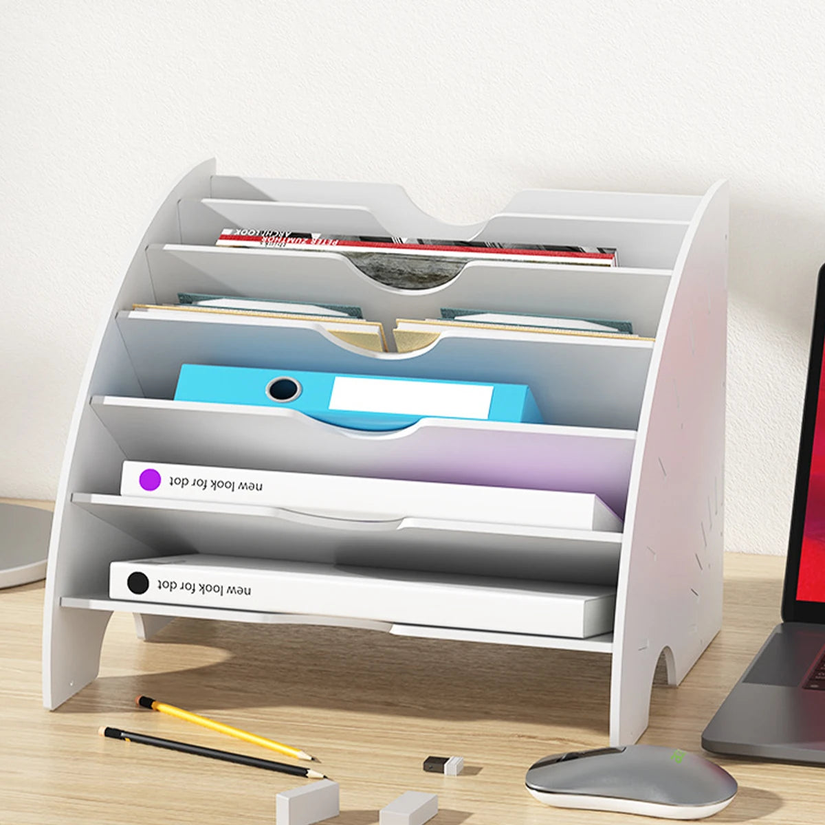 7-Tier Desktop File Organizer - White Vertical Document Sorter for Letters, Folders and Mail, Everstock