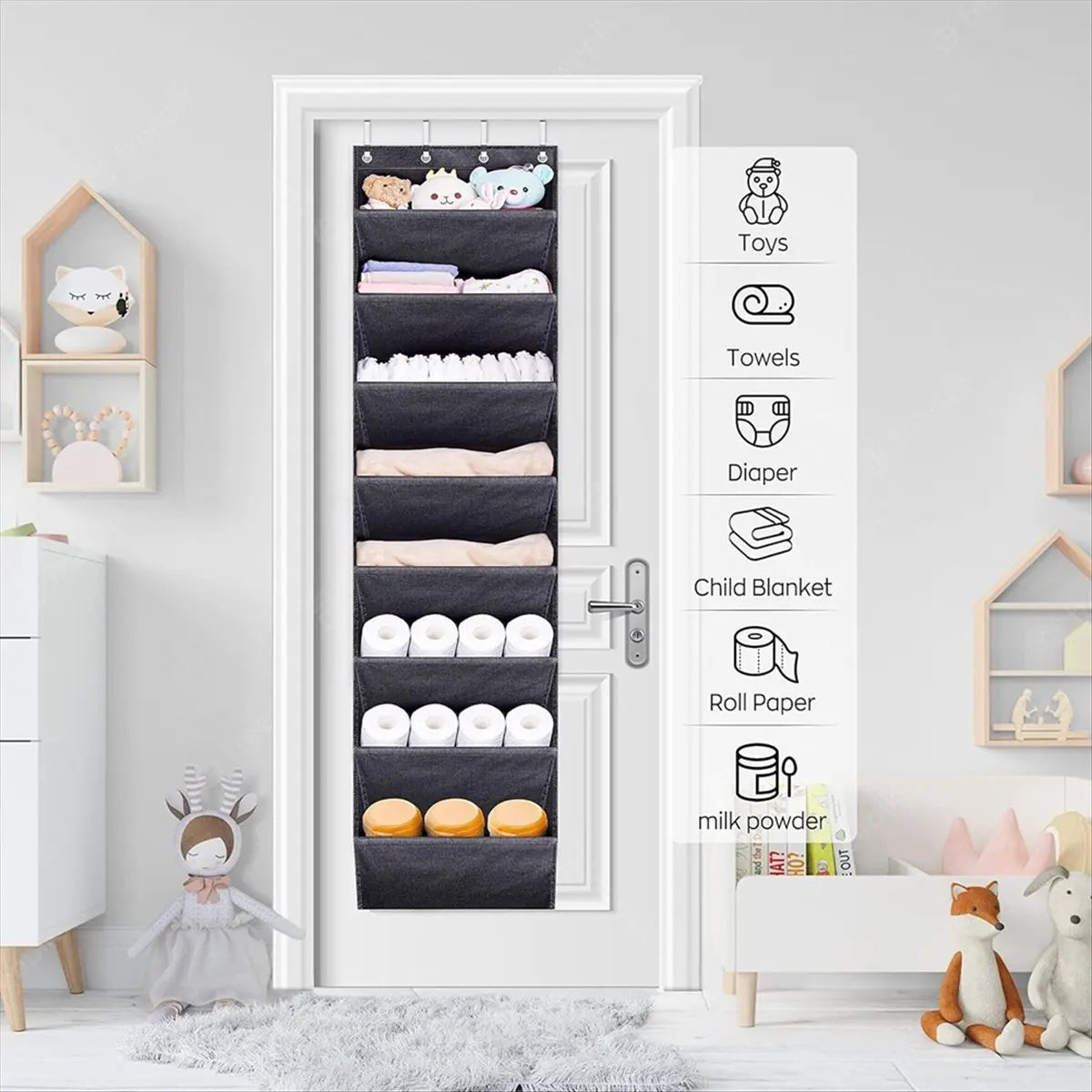 Over-the-Door Shoe Organizer - 8 Deep Pockets, 4 Metal Hooks, Narrow Oxford Hanging Rack for Closets & Boots, Everstock